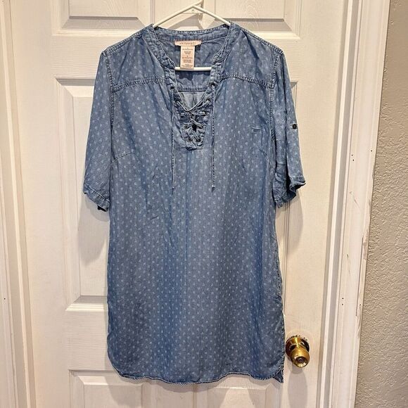 Philosophy Chambray Tencel Blue Raindrop Print Tunic Dress Size Large Boho - Picture 1 of 6